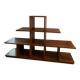 Low wooden shelf in 1960s brutalist style.