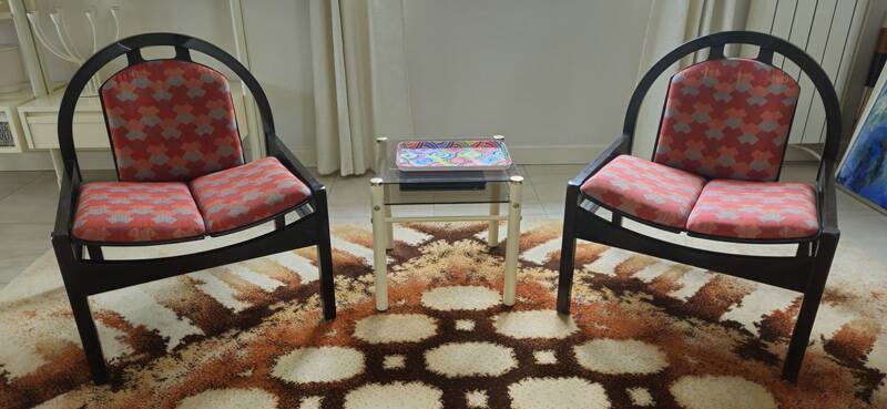 Vintage Argos armchair pair – Baumann – stained beech wood