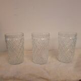 Set of three long drink glasses in pressed glass with a diamond pattern, 1960.