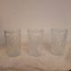 Set of three long drink glasses in pressed glass with a diamond pattern, 1960.