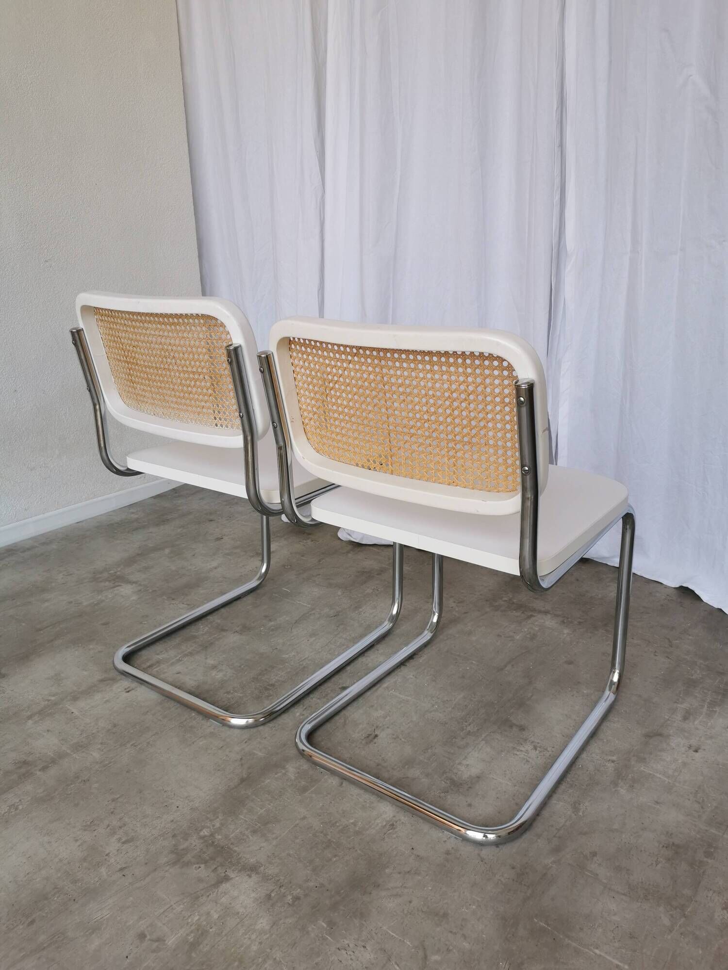 Set of 2 Vintage Cesca Chairs: Marcel Breuer Chrome & Cane, 1970s Mid-Centu