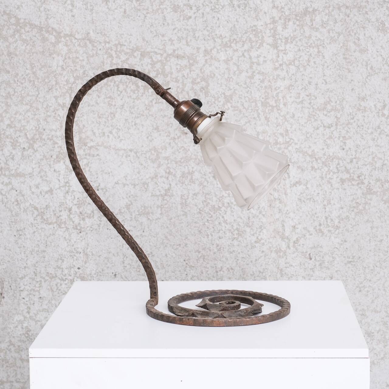 French Iron and Glass Antique Table Lamp