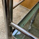 Large vintage rolling trolley in chrome and smoked glass - 1970