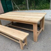 Table à manger de ferme décapée en chêne massif brut 1970 - 210cm