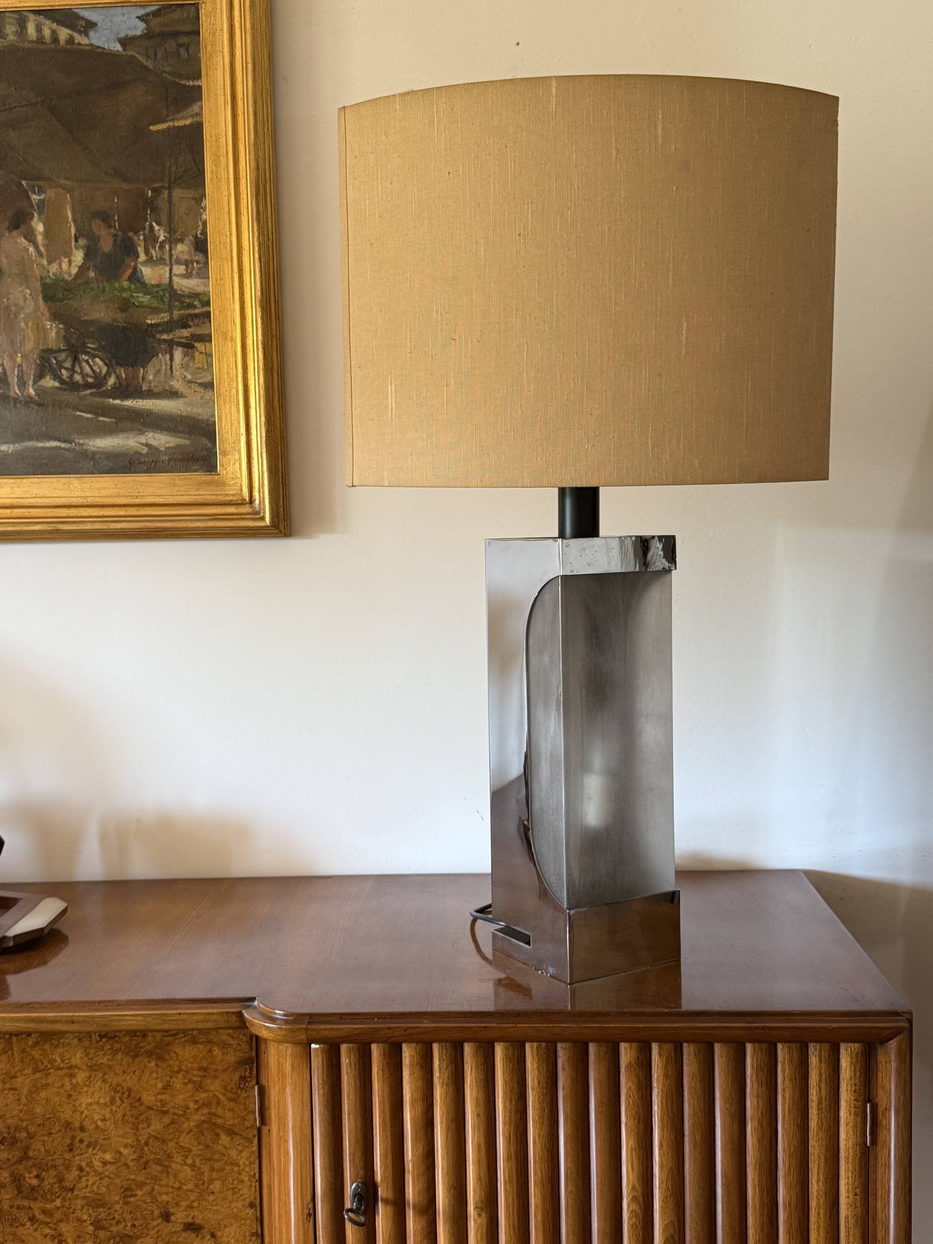 Hollywood regency chromed table lamp base, Luci Milano Italy, 1970s