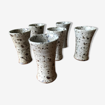 Suite of 6 pyrite stoneware goblets by Gustave Tiffoche, La Borne, circa 1960/70