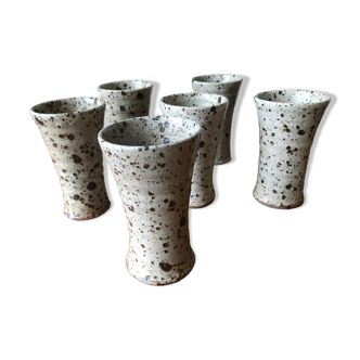 Suite of 6 pyrite stoneware goblets by Gustave Tiffoche, La Borne, circa 1960/70