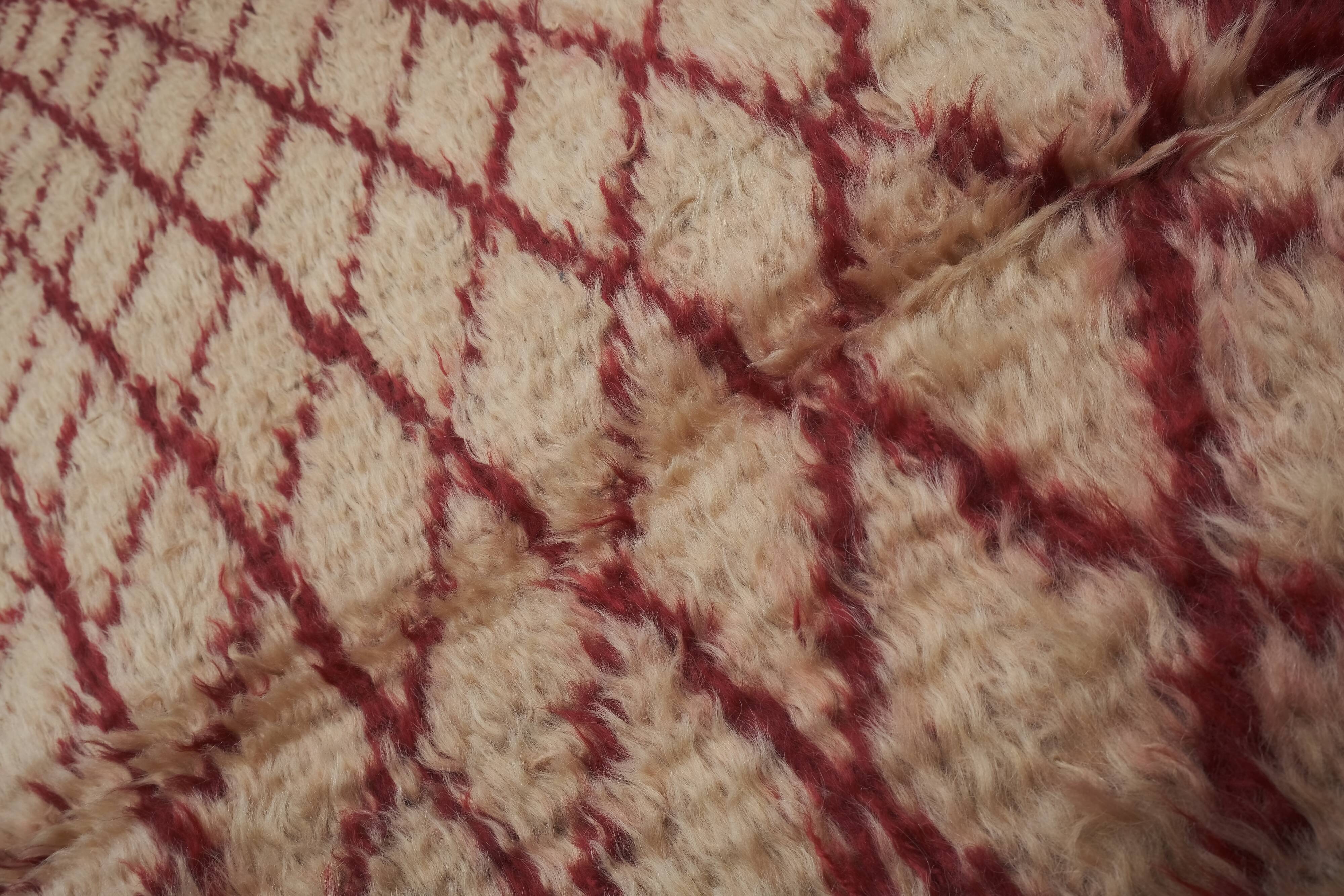 Vintage organic woon brown angora mohair tulu rug runner 2.8 x 6.8 ft