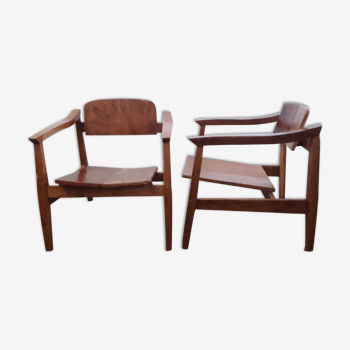 Paire de fauteuils brutaliste en loupe d'orme