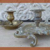 2 antique hand candlesticks Louis XV style rocaille bronze or brass