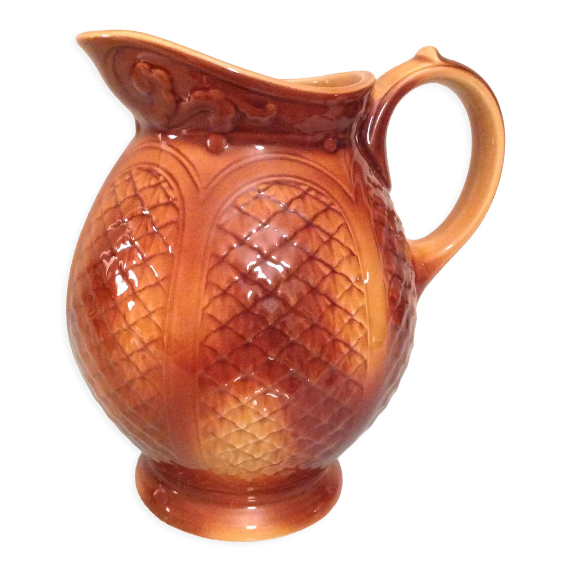 Pitcher ball in brown slip of the faienceries of Sarreguemeines vintage 60-70s