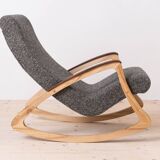 Mid Century Modern Vintage Rocking Chair, Czechoslovakia, 1950s, Reupholstered