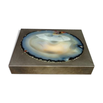 Vide poche en agate et laiton argenté circa 1970