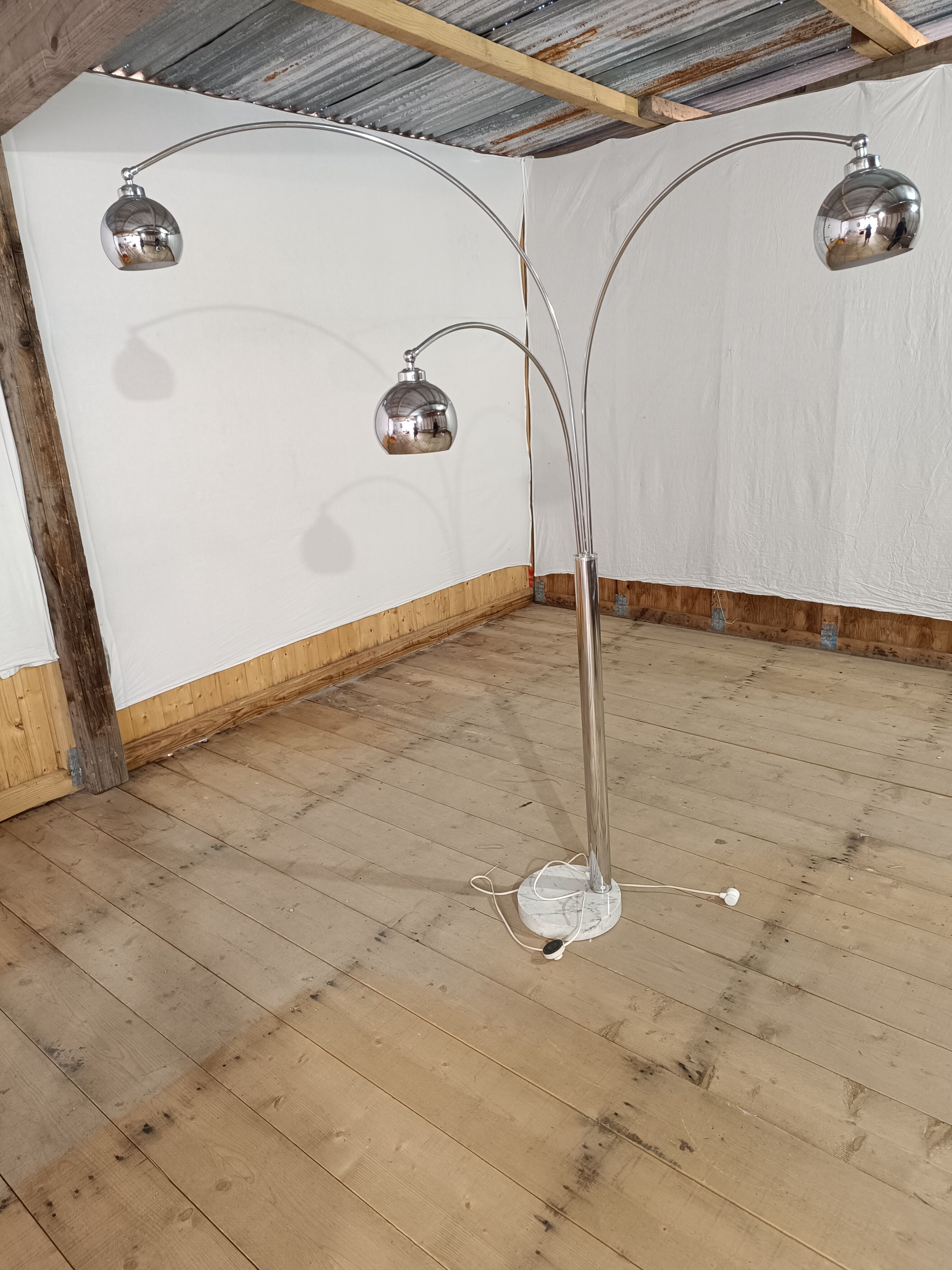 Chrome floor lamp with 3 branches