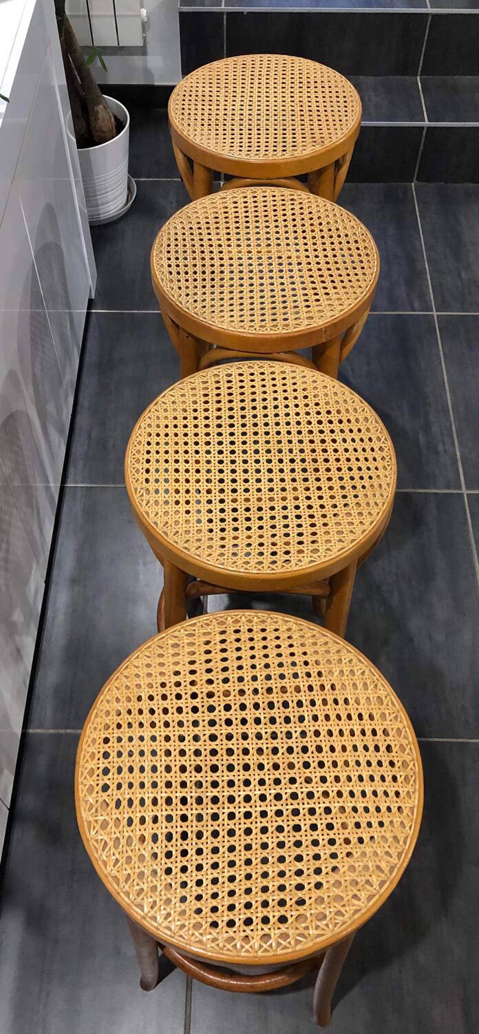 Set of 4 traditional cane stools