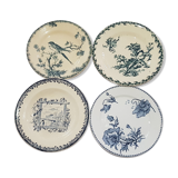 Mismatched lot of 4 flat plates of different earthenware factories, iron earth. Gien, Sarreguemines