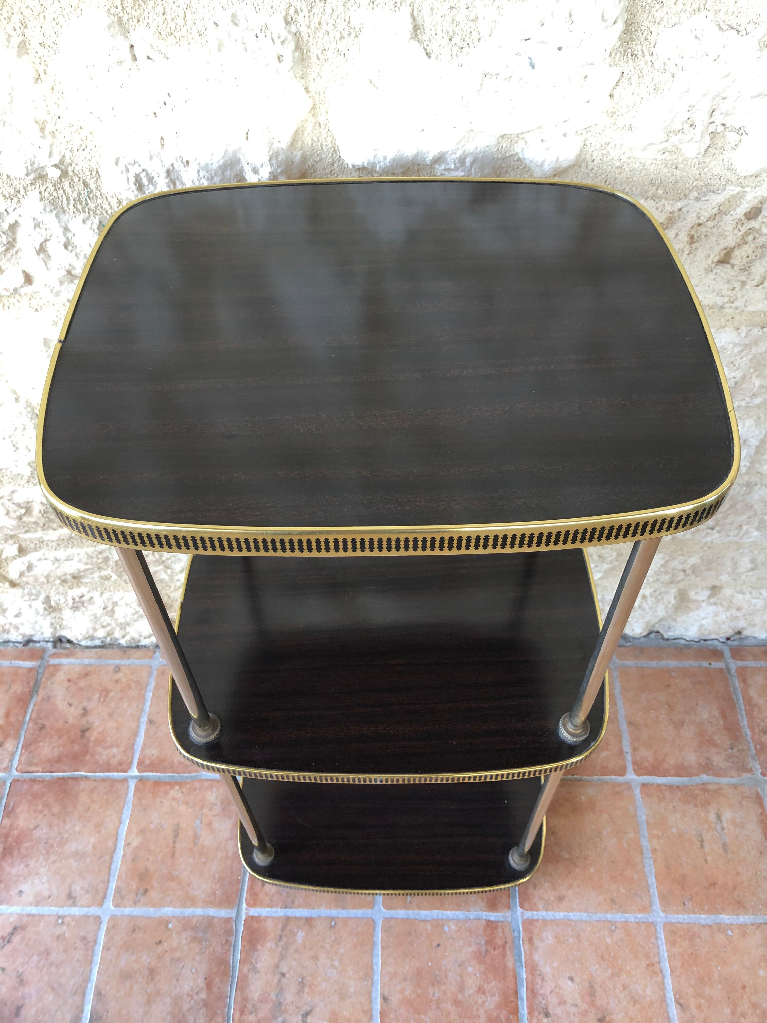 Side table has three shelves Formica and brass 60s/70s