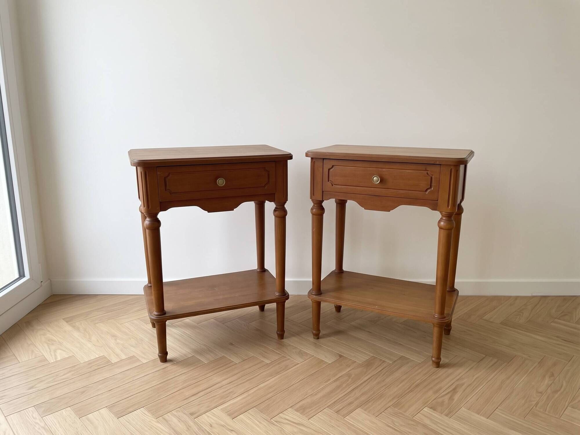 Louis XV style dresser and 2 bedside tables in solid cherry wood.