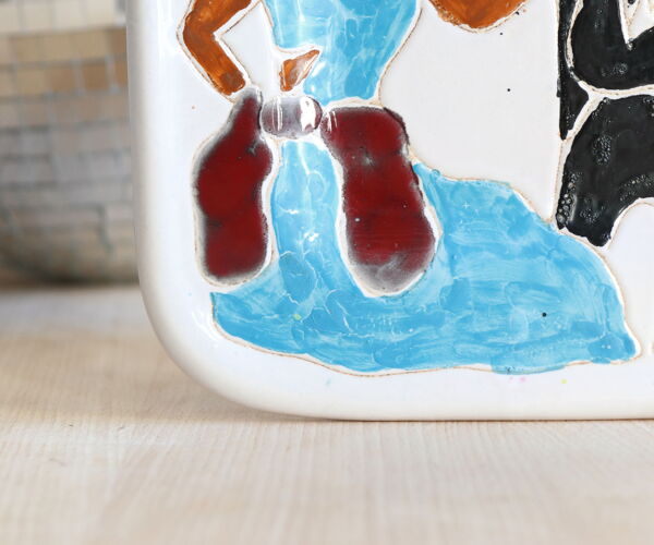 Assiette murale ou plat en céramique de Vallauris signée Jacques Sagan, années 50