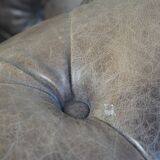 Grey Cowhide Leather Chesterfield Club Armchair in English Style on Casters