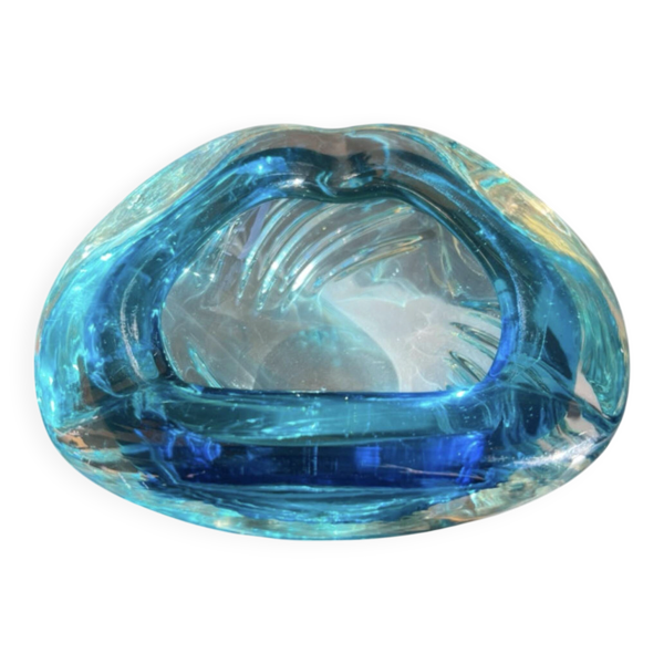 Cendrier, vide-poche vintage en verre de Murano Sommerso bleu