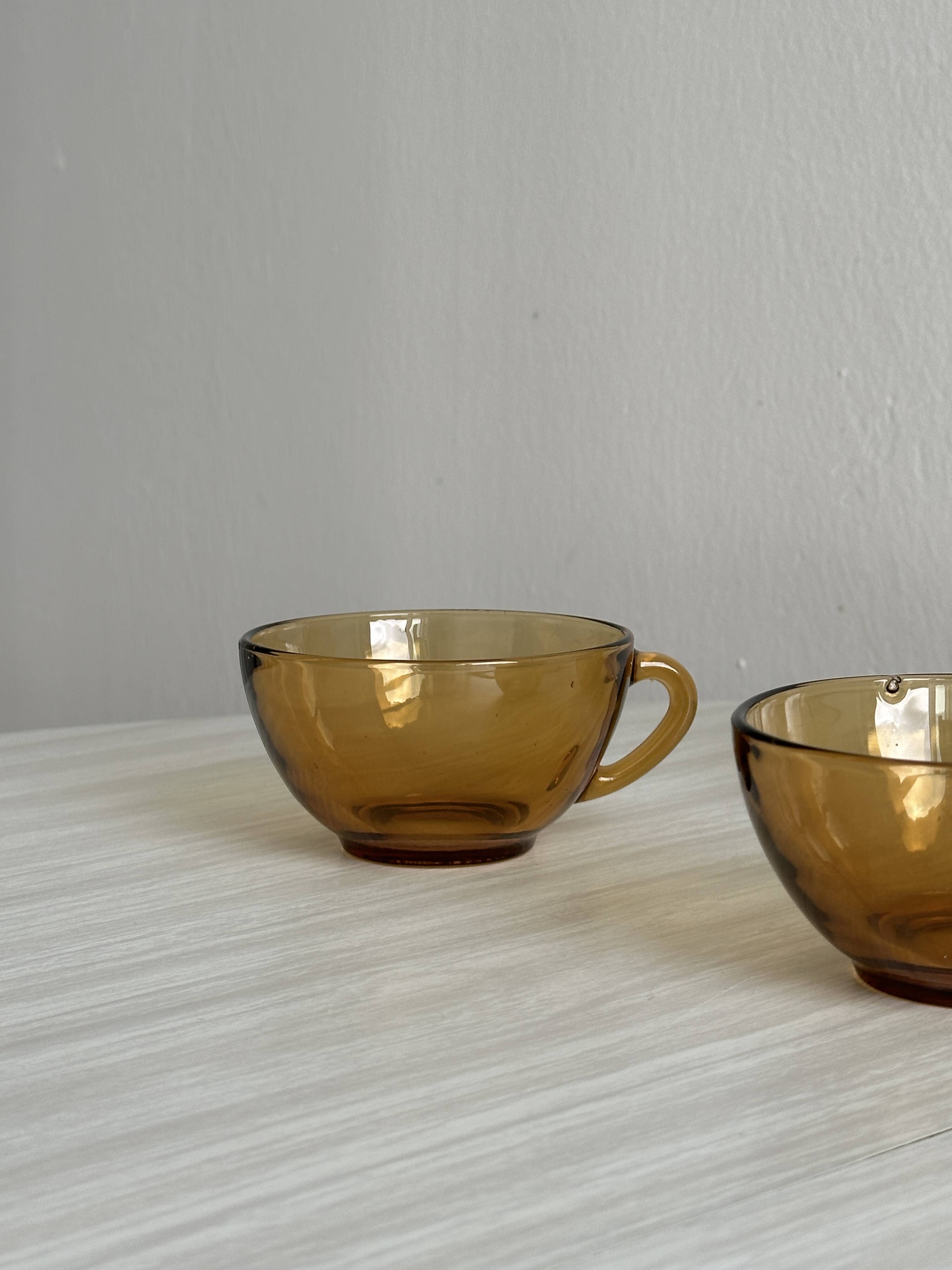 4 vintage amber glass cups