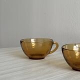 4 vintage amber glass cups