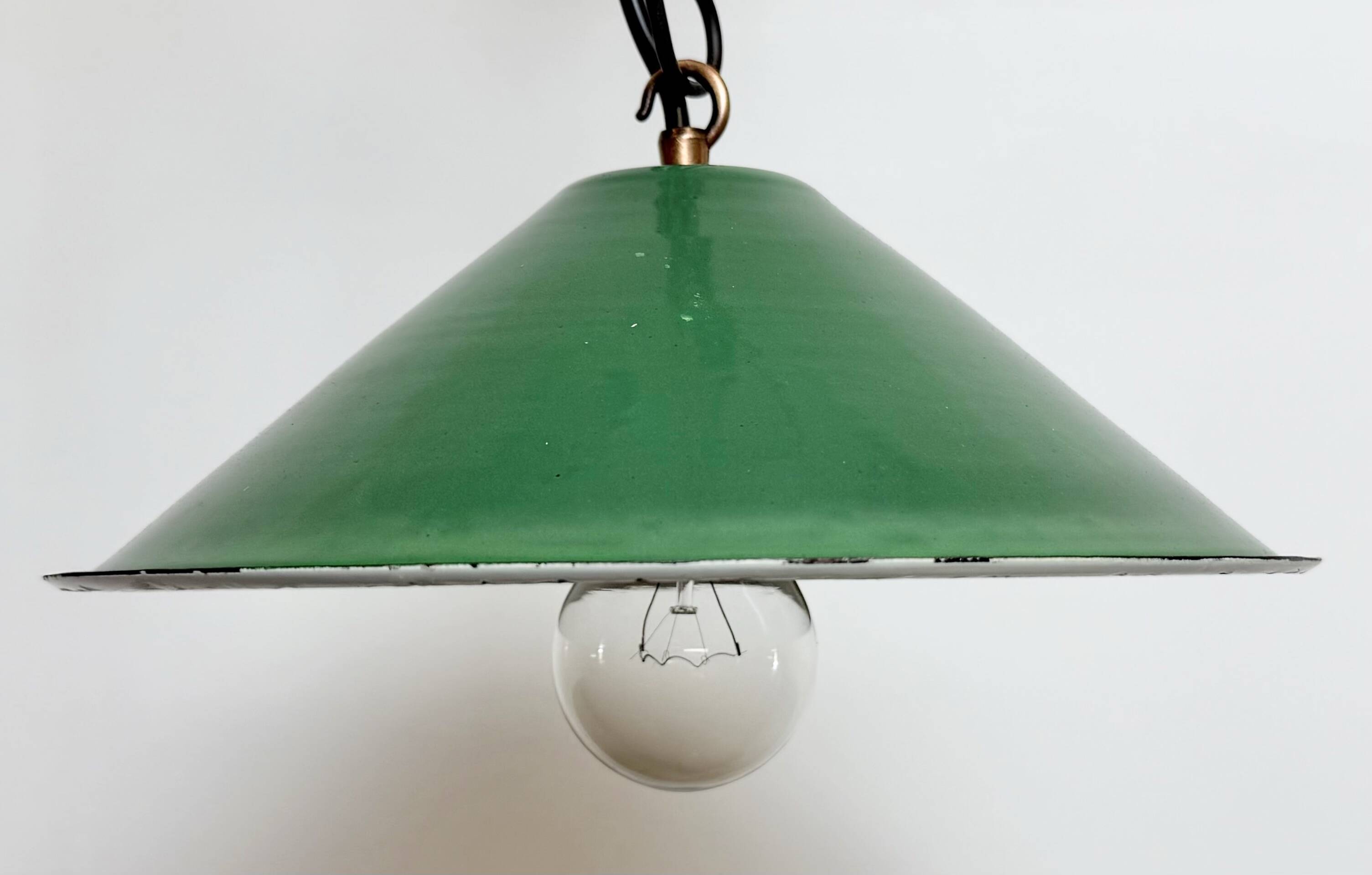 Industrial British Green Enamel Factory Pendant Lamp, 1950s