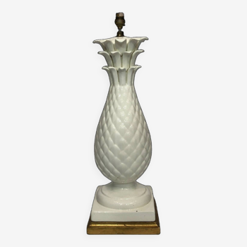 White Ceramic Pineapple Tall Table Lamp 1950s Hollywood Regency 1960s Midcentury