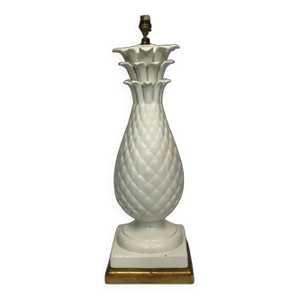 White Ceramic Pineapple Tall Table Lamp 1950s Hollywood Regency 1960s Midcentury