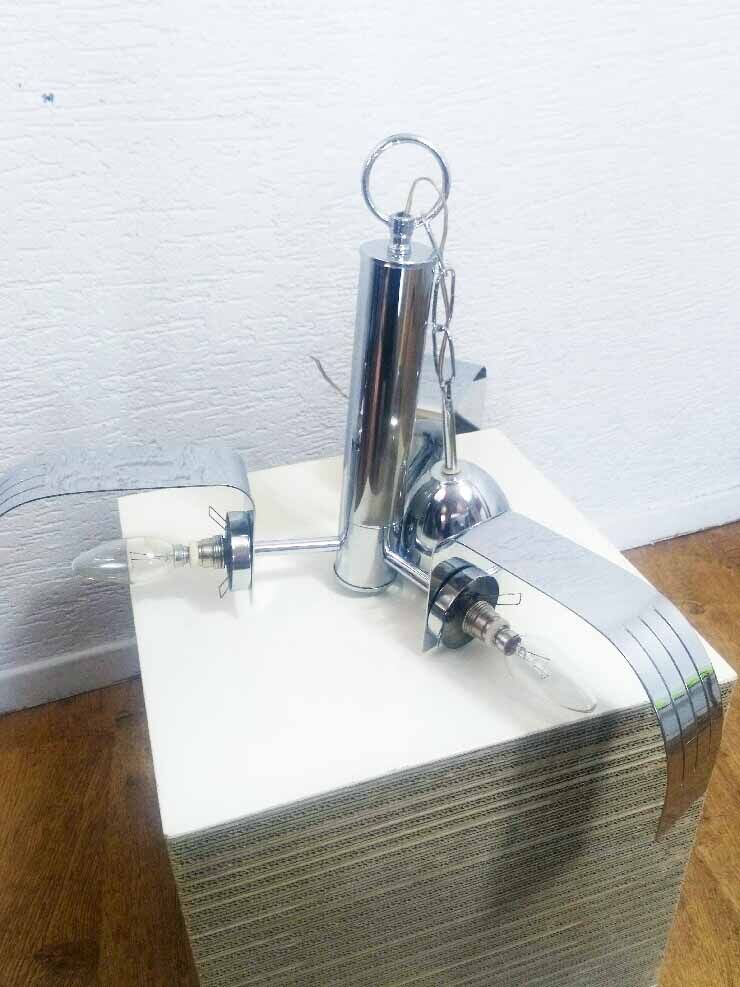3-opaline sputnik and chrome metal hanging lamp 1970