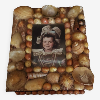 Boîte vintage en bois et coquillages souvenir de Bretagne Crozon Morgat