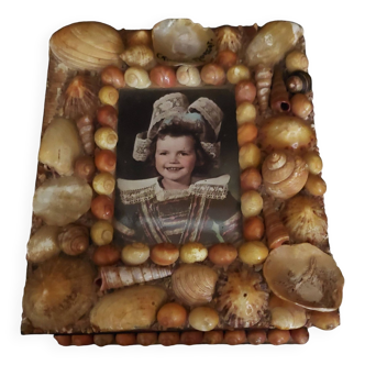 Boîte vintage en bois et coquillages souvenir de Bretagne Crozon Morgat