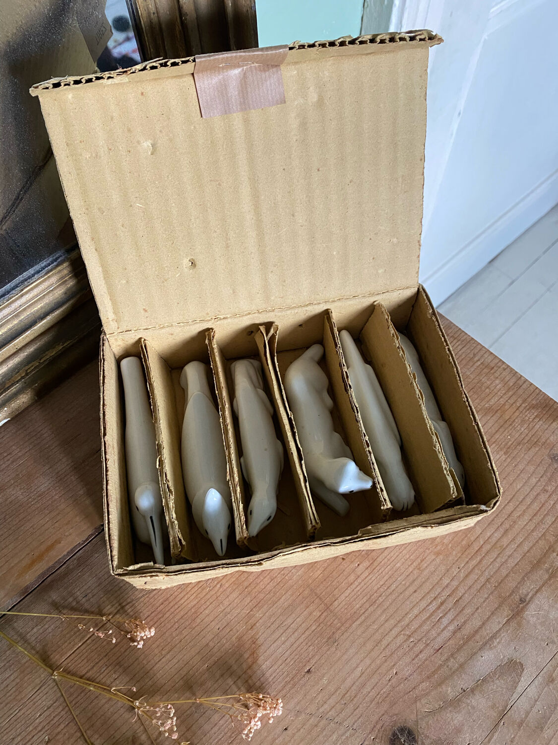 6 antique porcelain animal knife holders
