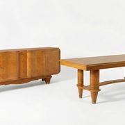 Dining room suite in sycamore, French Art Deco in the style of André Arbus, circa 1940.