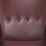 Burgundy Skai, Brass and Metal Lounge Chair, Italy