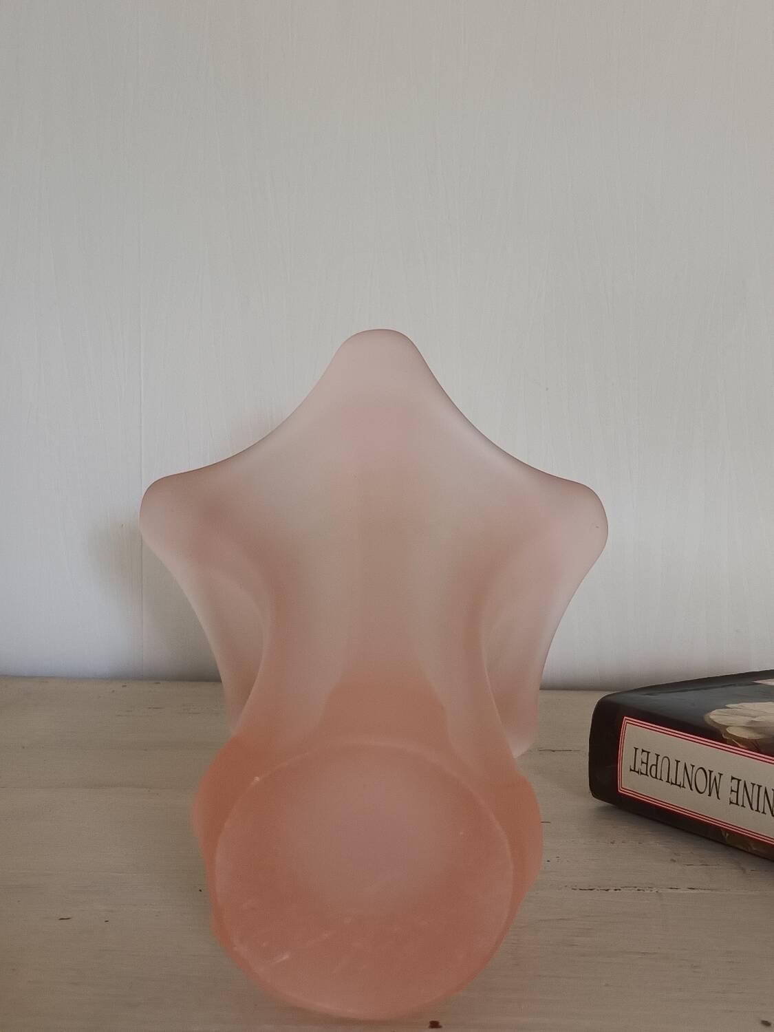 Vintage frosted pink glass corolla vase