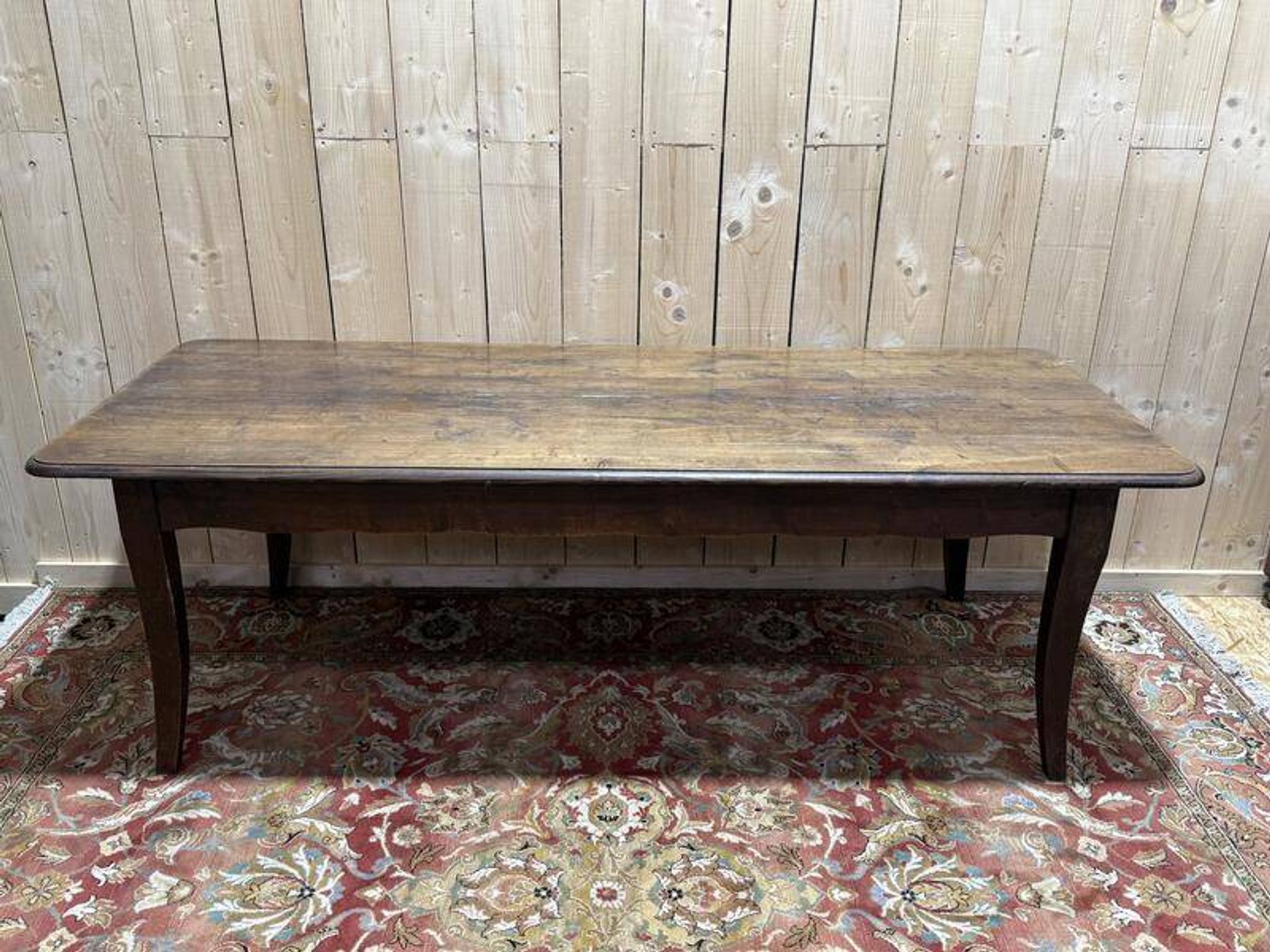 Table de ferme de style Louis XV en chêne massif 228 cm