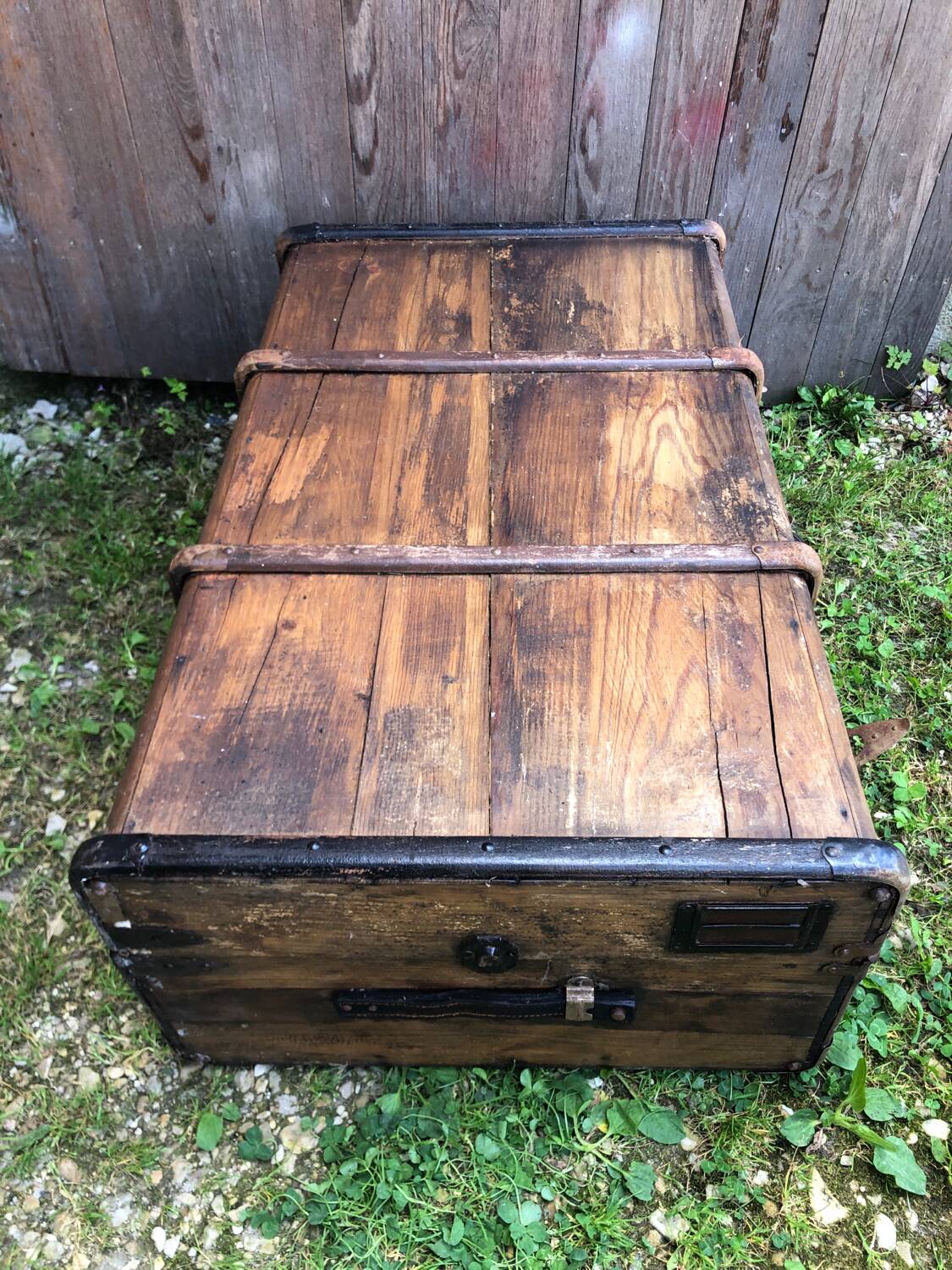 Old wooden transport trunk late 19th century vintage