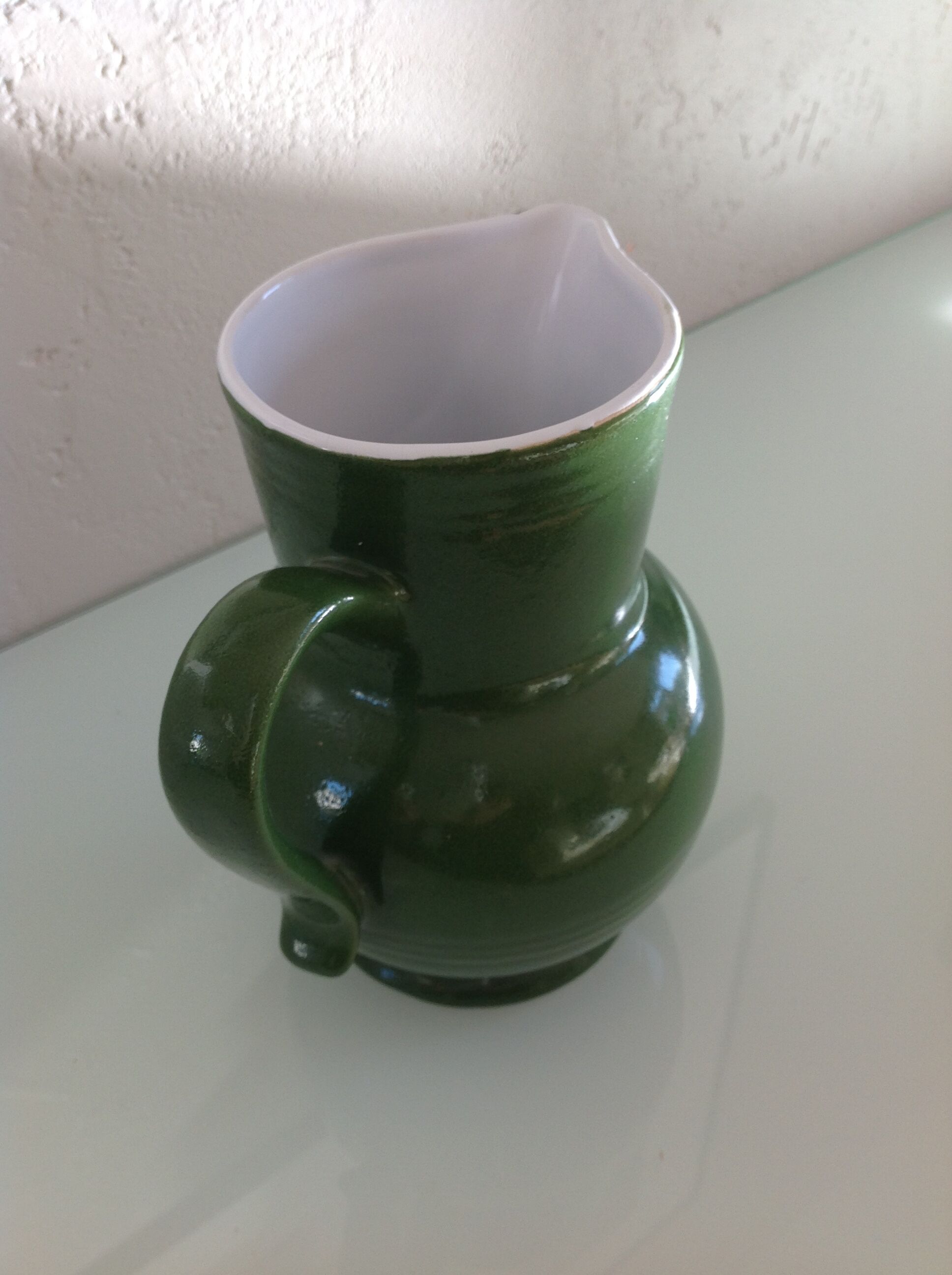 Pitcher ball in glazed green ceramic vintage 60s-70s