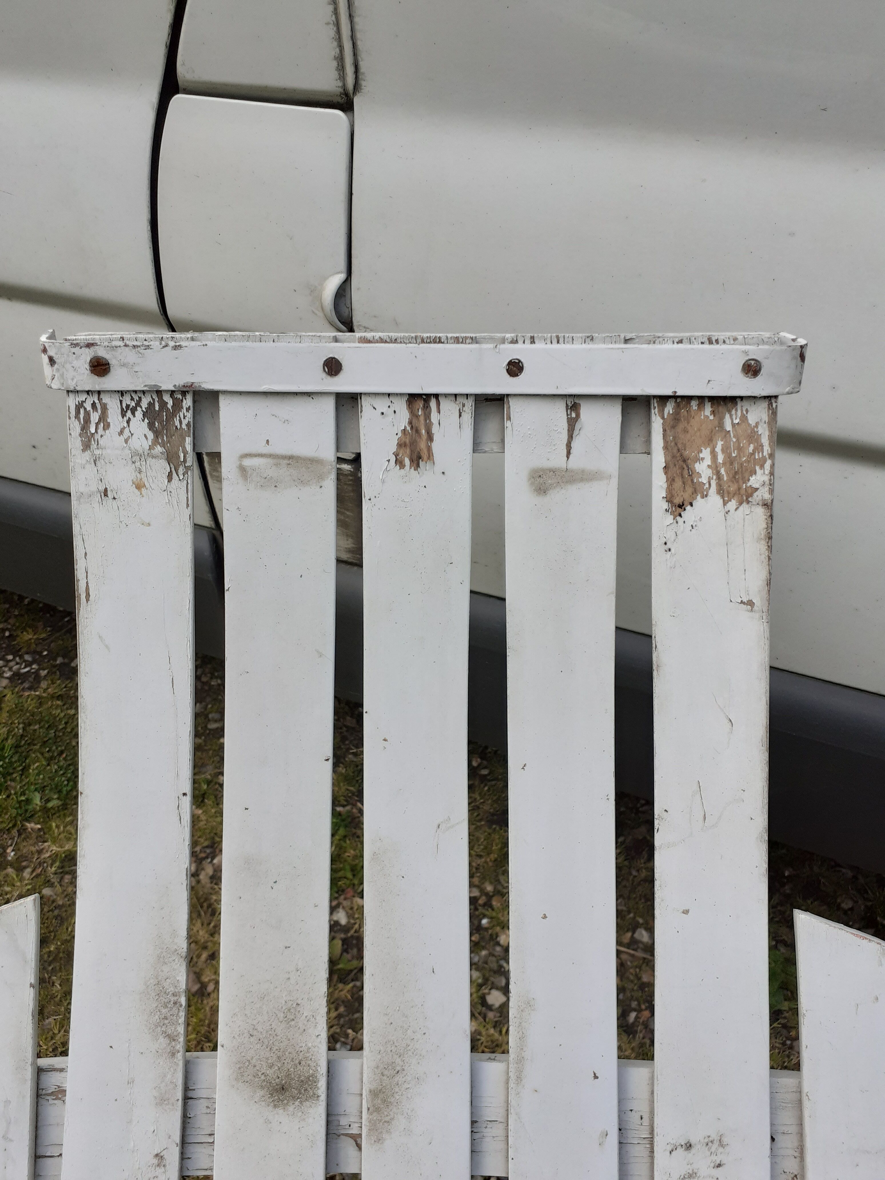 Pair of iron and old wood garden chairs