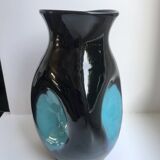 free-form design vase in black and blue ceramic from the 70s