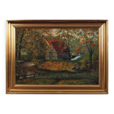 Painting „The Forest Mill”, Scandinavian design, 1970s, by C. May