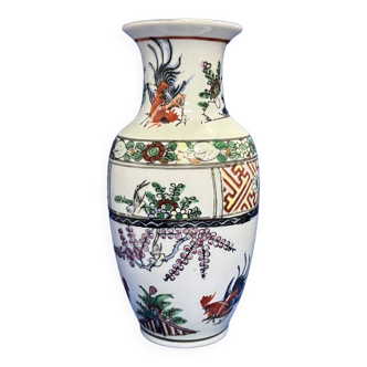 Ancien vase balustre asiatique porcelaine de chine décor coqs