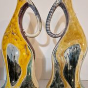 Pair of large zoomorphic pitchers in glazed ceramic, Vallauris, 1960.