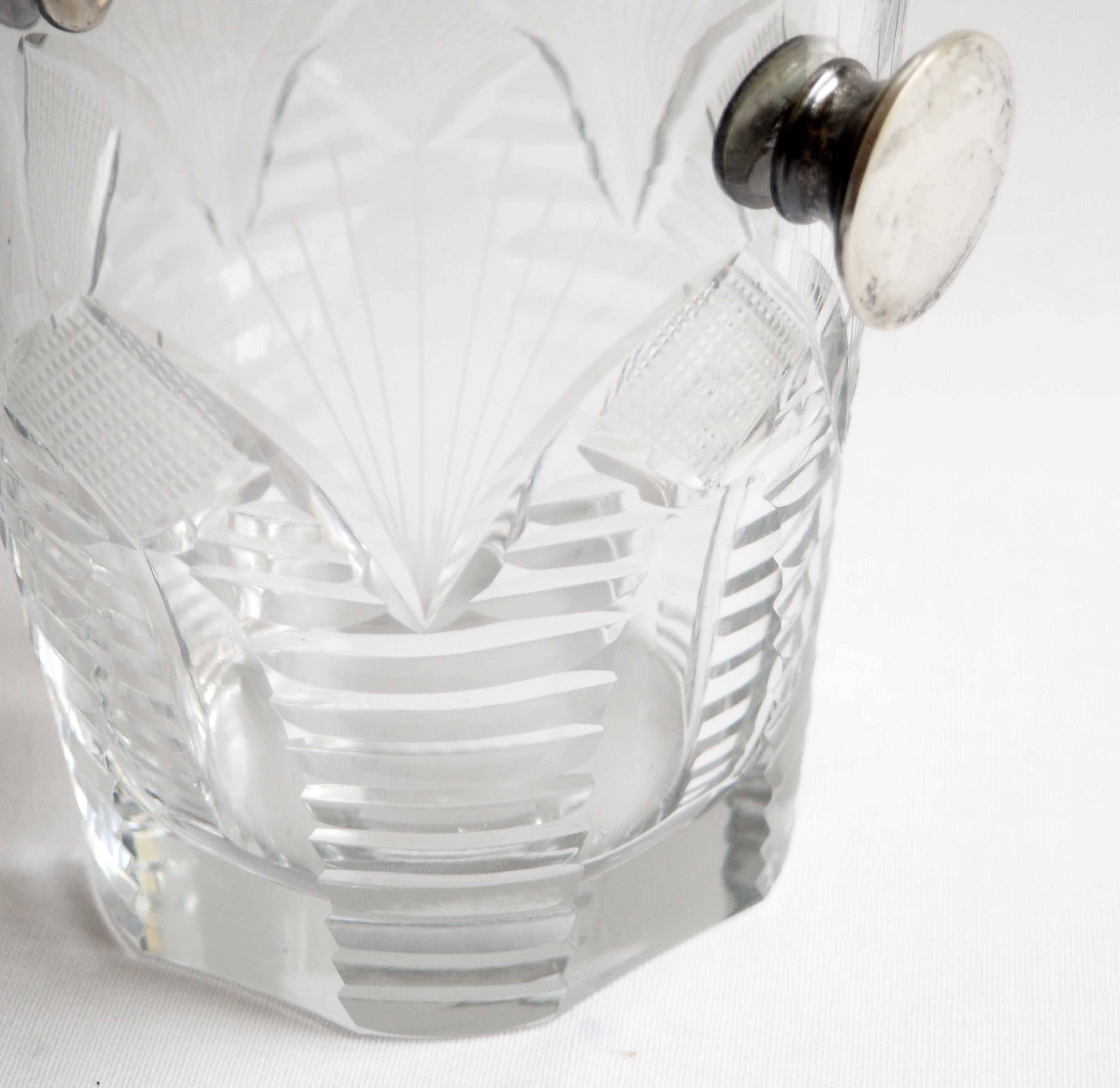 Crystal ice bucket and silver handles
