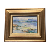 Huile sur toile encadrée d'un paysage abstrait