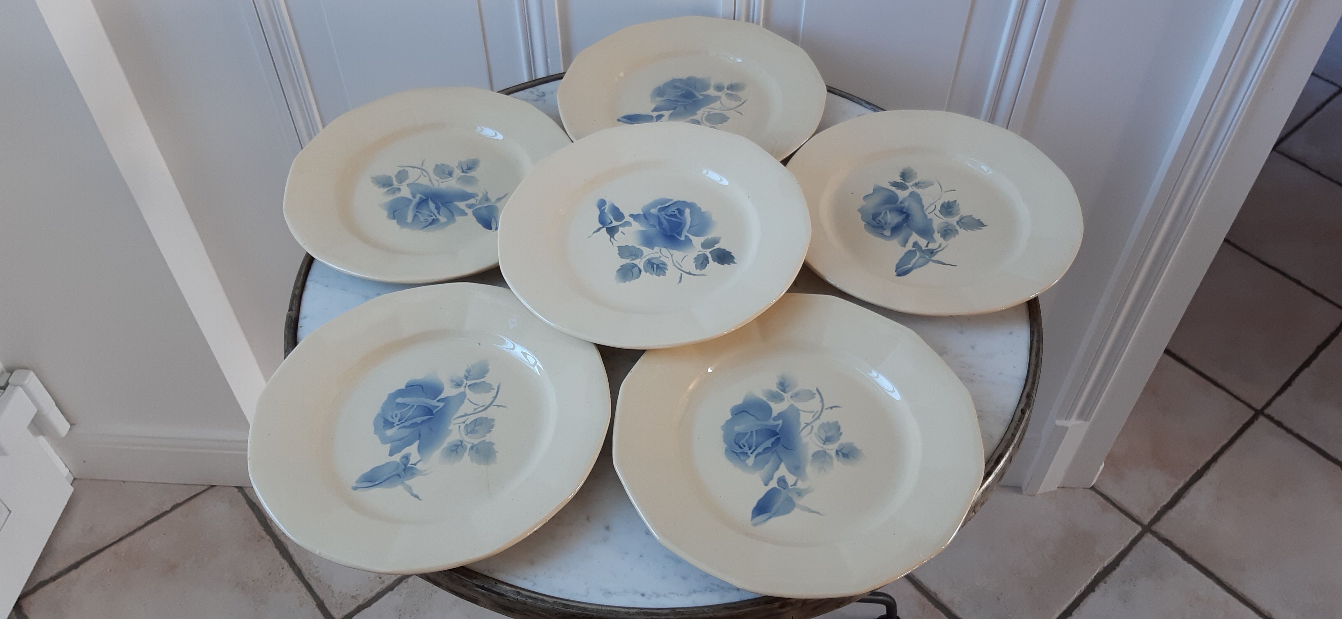 Set of 6 flat plates Digoin Sarreguemines 30s