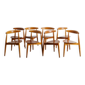 EIGHT WOODEN HANS J WEGNER "HEART / 4103" DINING CHAIRS, 1950s