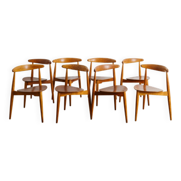 8 chaises de salle à manger "Heart / 4103" en bois Hans J Wegner, années 1950